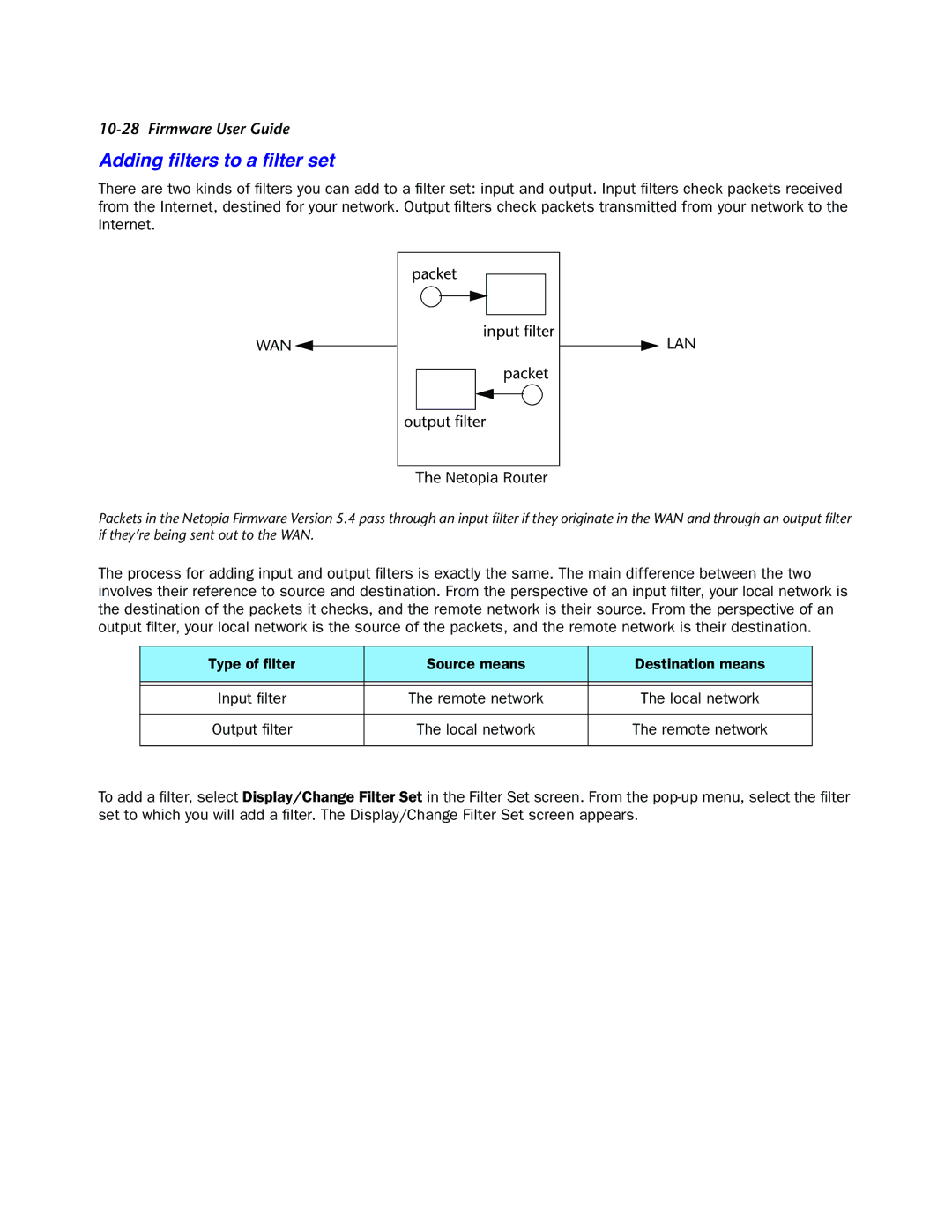 Netopia 4000-Series manual Adding ﬁlters to a ﬁlter set, Netopia Router 