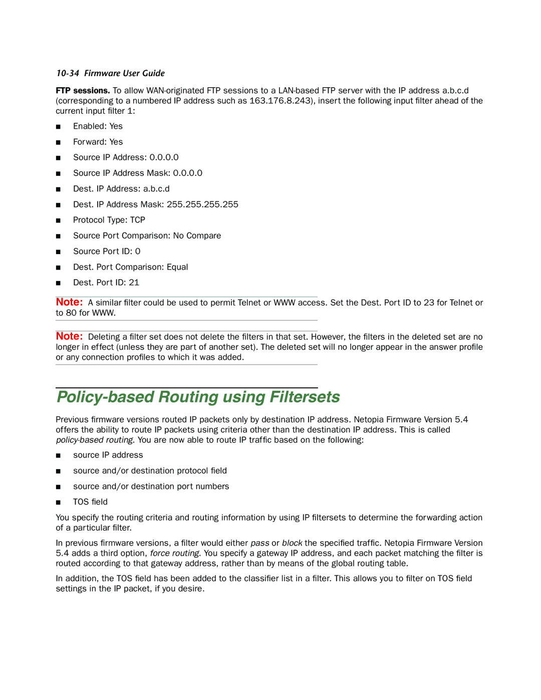 Netopia 4000-Series manual Policy-based Routing using Filtersets 