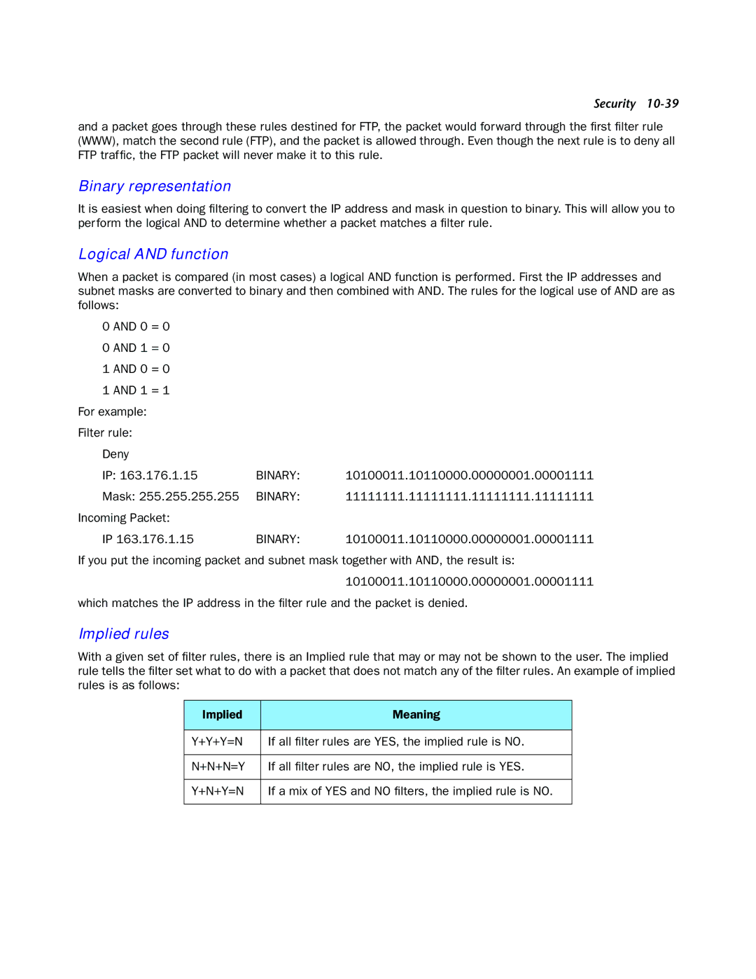 Netopia 4000-Series manual Binary representation, Logical and function, Implied rules 