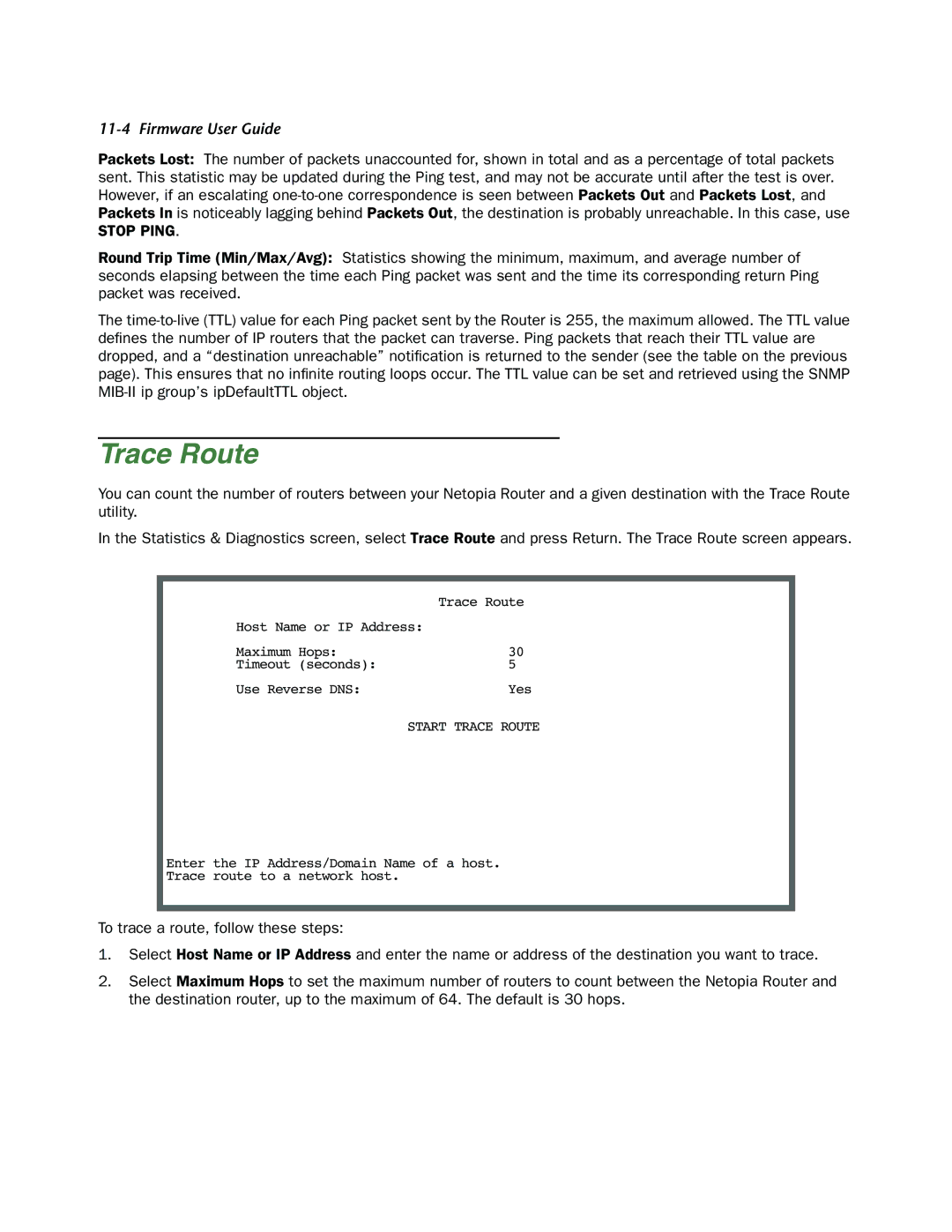 Netopia 4000-Series manual Trace Route, Stop Ping 