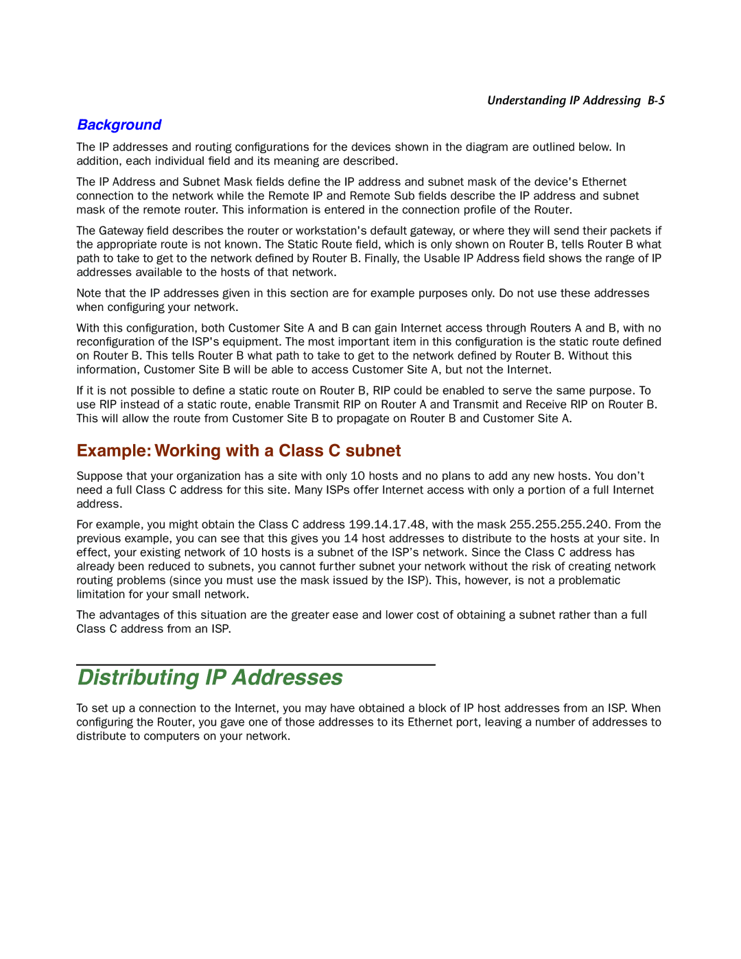 Netopia 4000-Series manual Distributing IP Addresses, Example Working with a Class C subnet, Background 