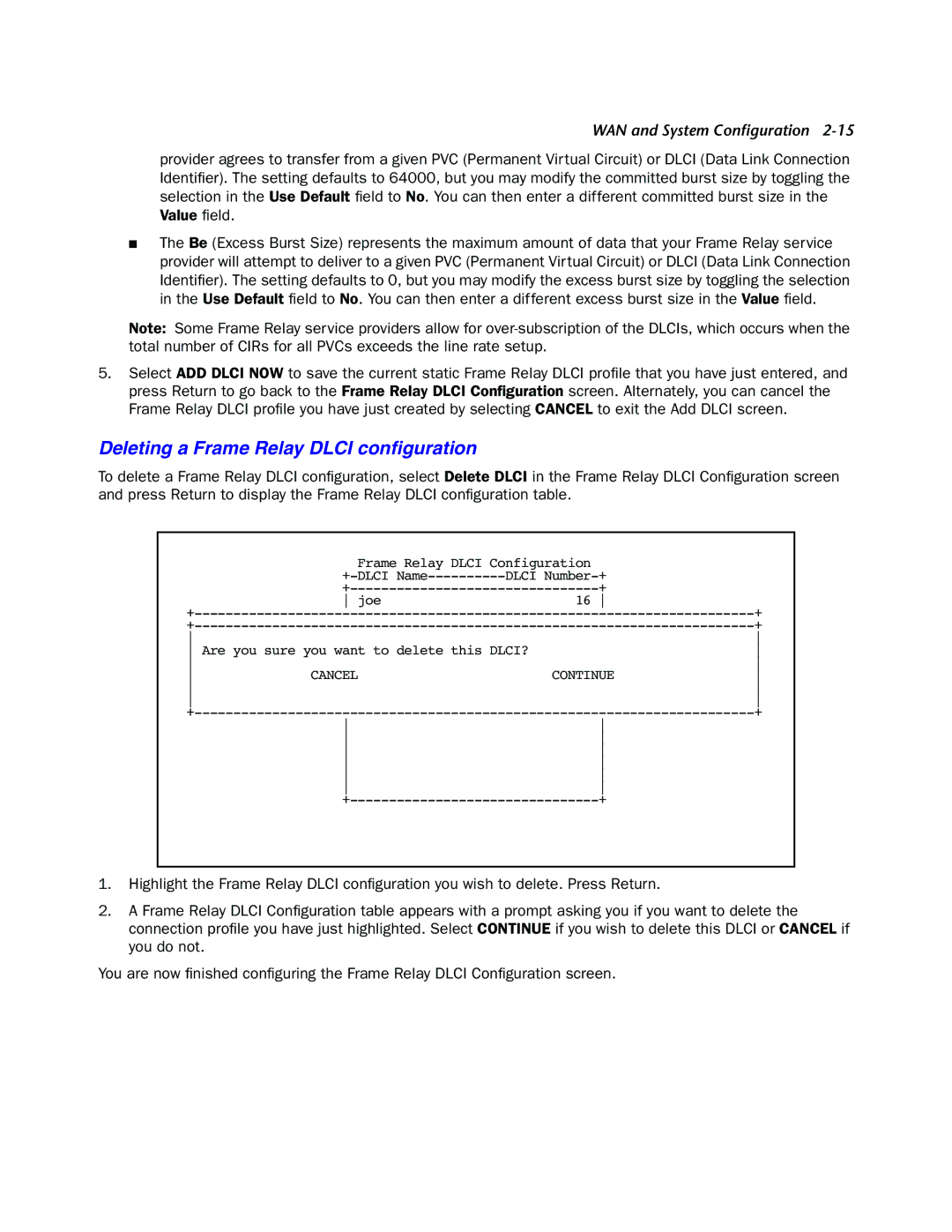 Netopia 4000-Series manual Deleting a Frame Relay Dlci conﬁguration 