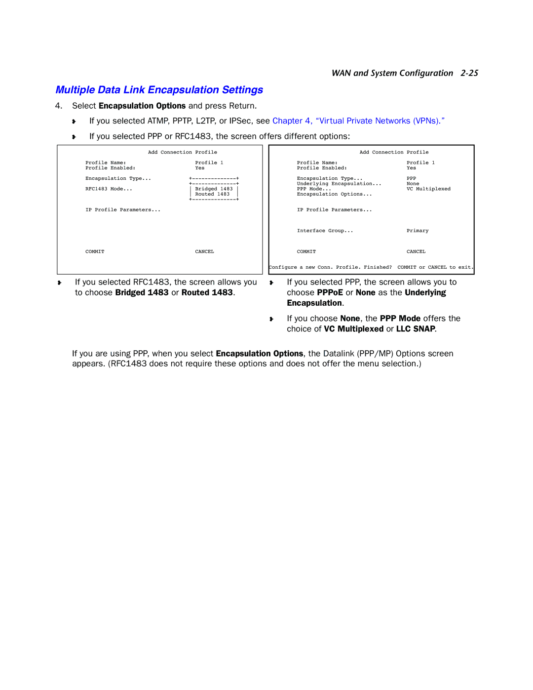 Netopia 4000-Series manual Multiple Data Link Encapsulation Settings 