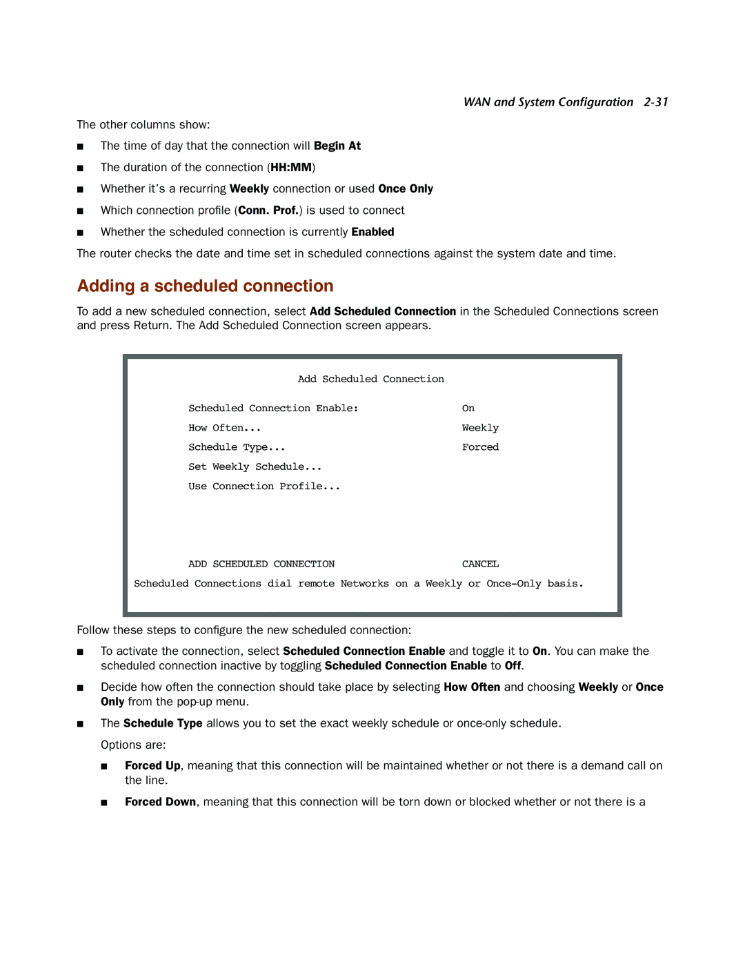 Netopia 4000-Series manual Adding a scheduled connection 