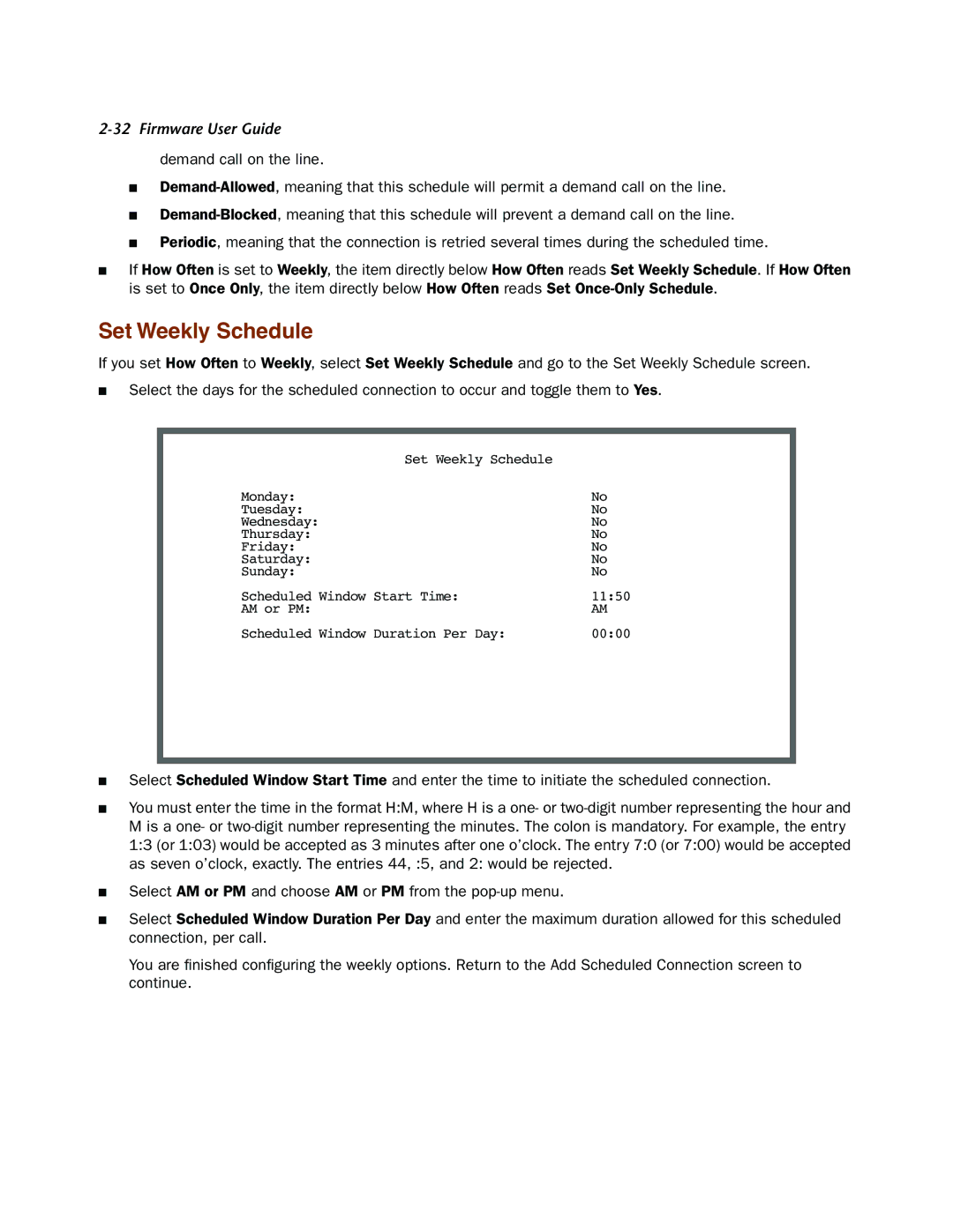 Netopia 4000-Series manual Set Weekly Schedule 