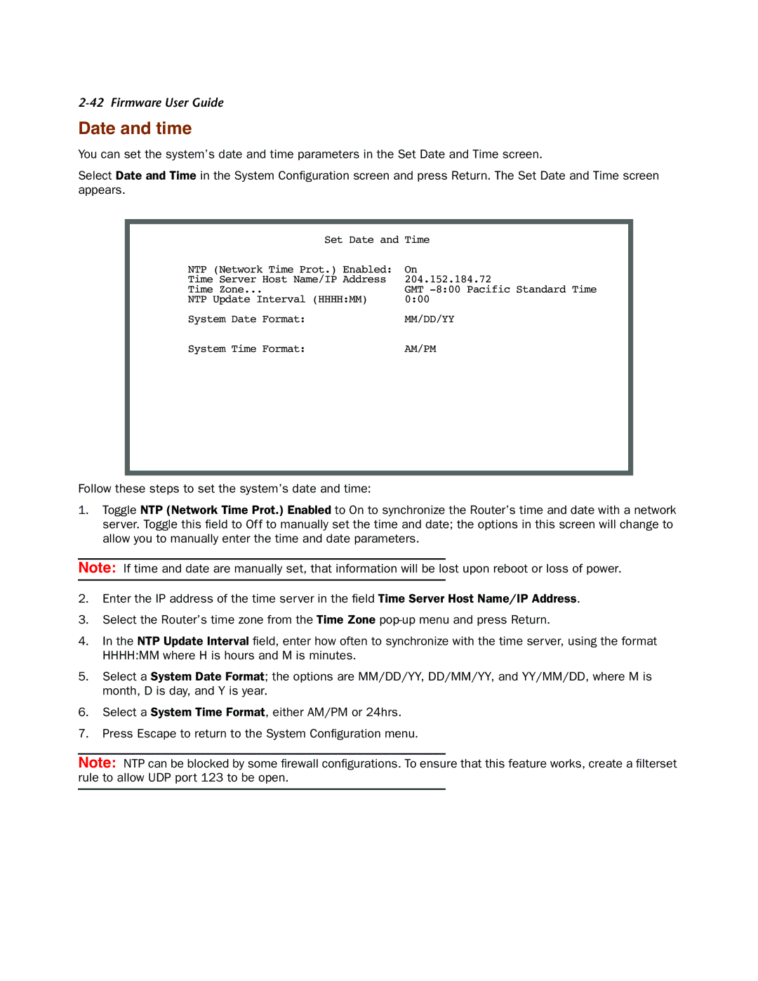 Netopia 4000-Series manual Date and time 