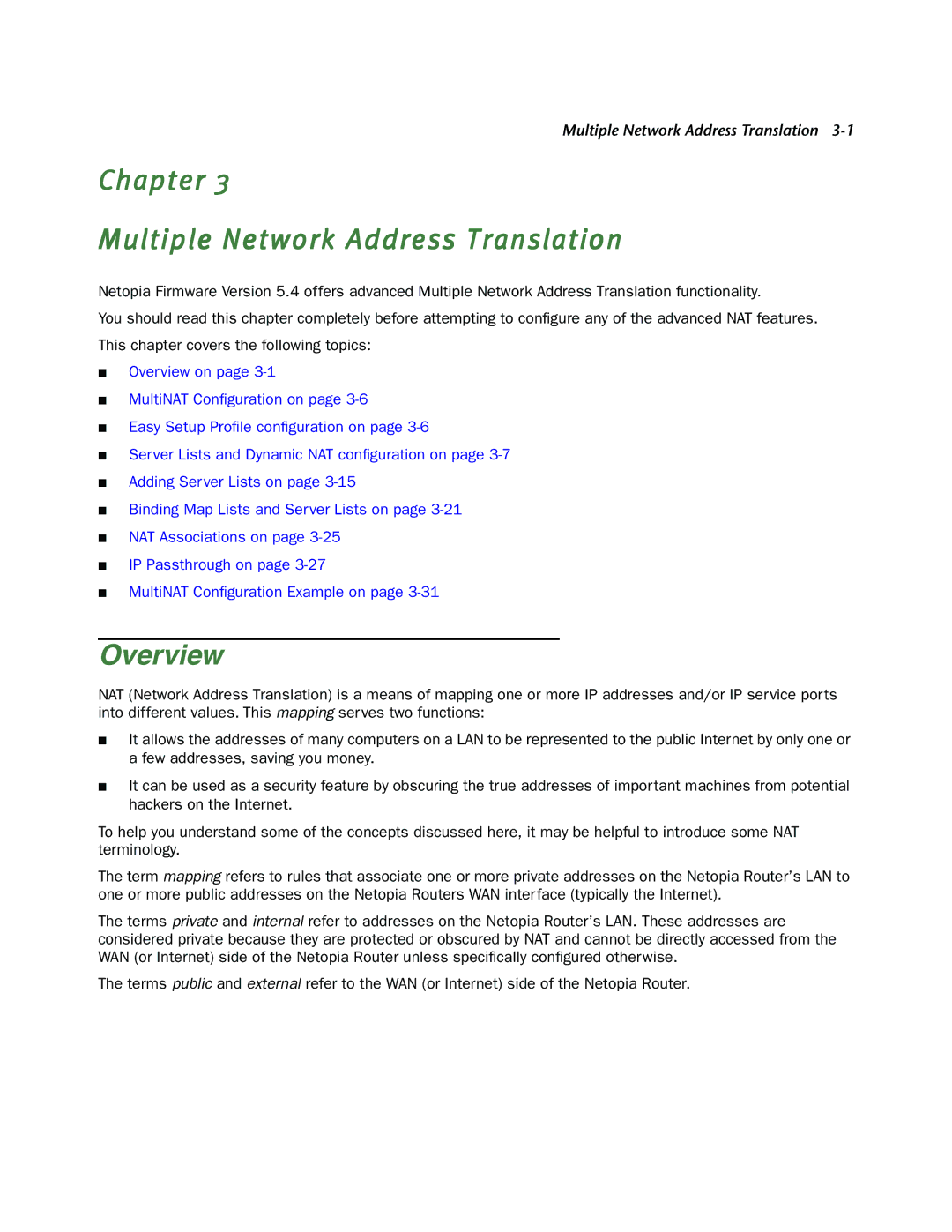 Netopia 4000-Series manual Chapter Multiple Network Address Translation, Overview 