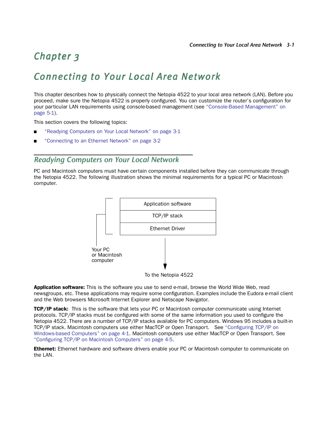 Netopia 4522 T1 manual Chapter Connecting to Your Local Area Network, Readying Computers on Your Local Network 