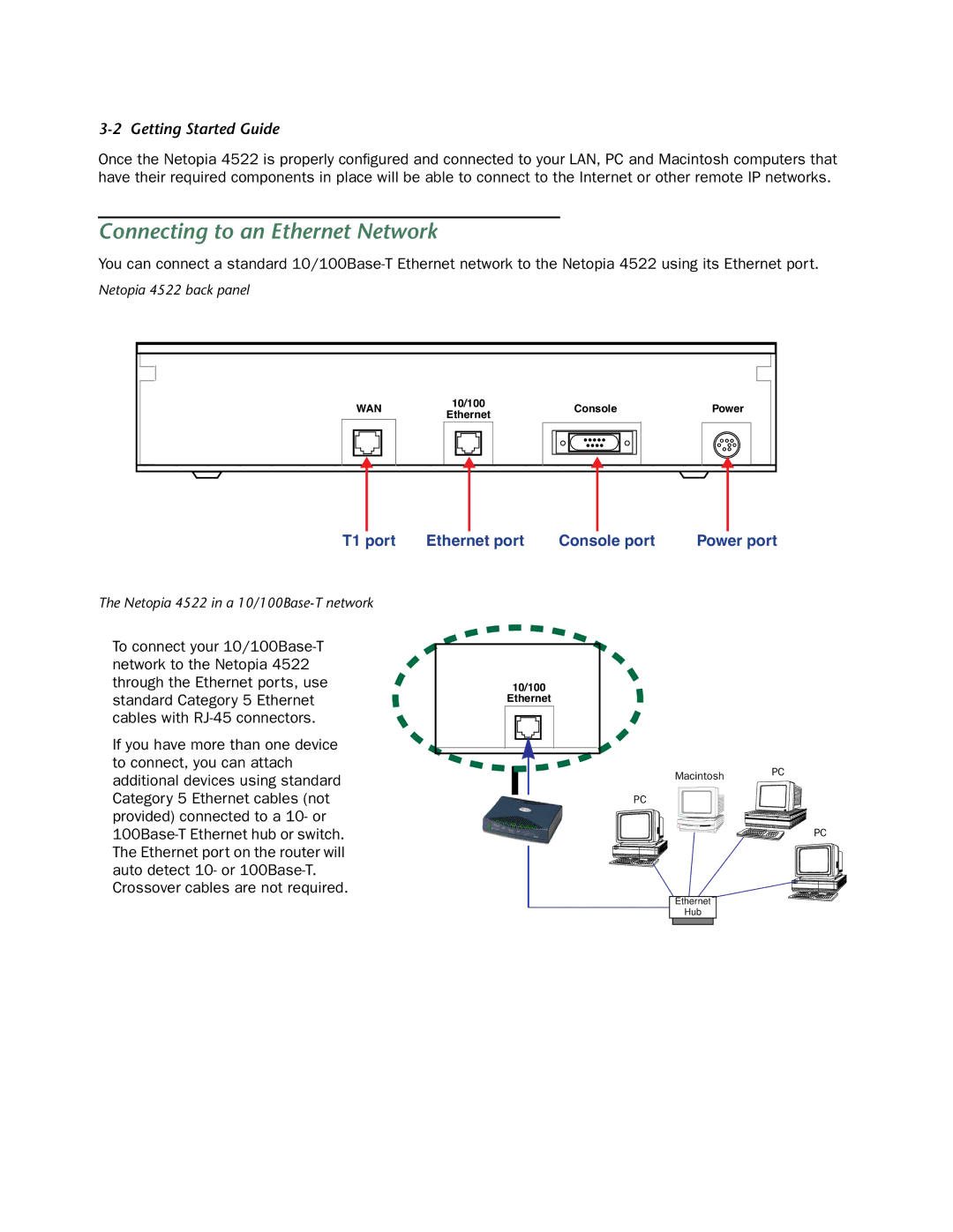 Netopia 4522 T1 manual Connecting to an Ethernet Network 