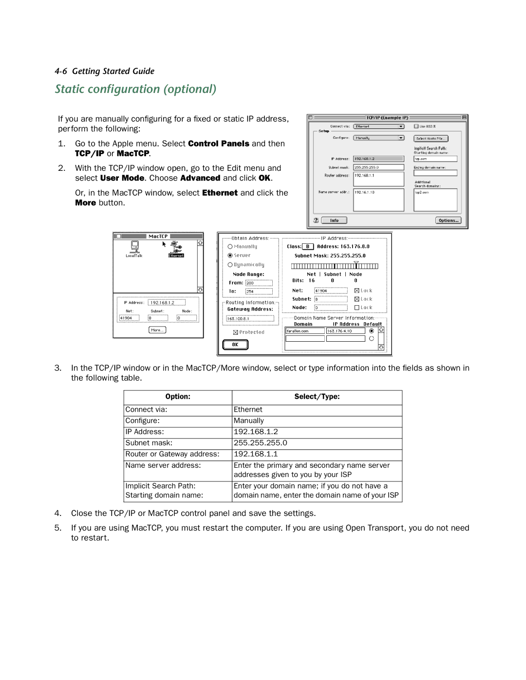 Netopia 4522 T1 manual TCP/IP or MacTCP 