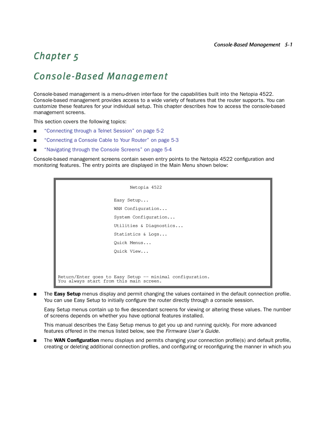 Netopia 4522 T1 manual Chapter Console-Based Management 