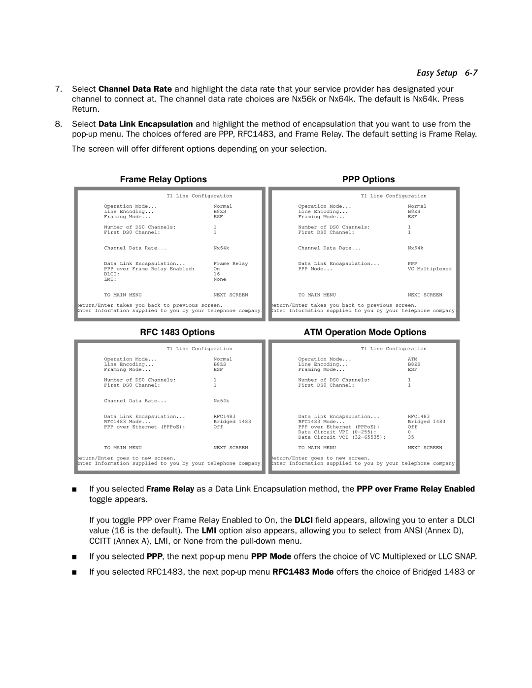 Netopia 4522 T1 manual Frame Relay Options PPP Options 