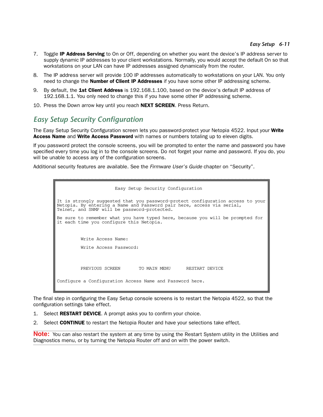 Netopia 4522 T1 manual Easy Setup Security Conﬁguration 