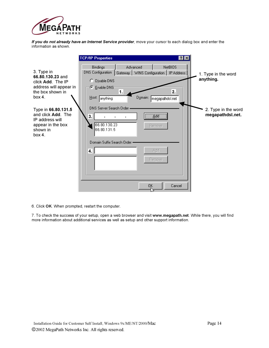 Netopia 45413 manual Type, Megapathdsl.net 