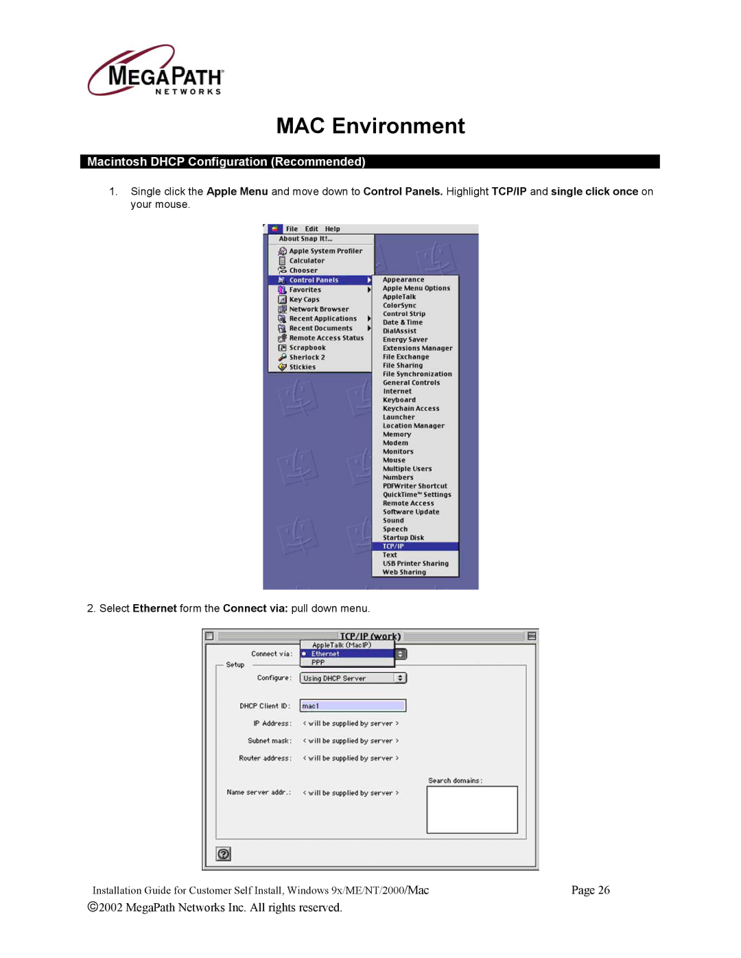 Netopia 45413 manual MAC Environment, Macintosh Dhcp Configuration Recommended 