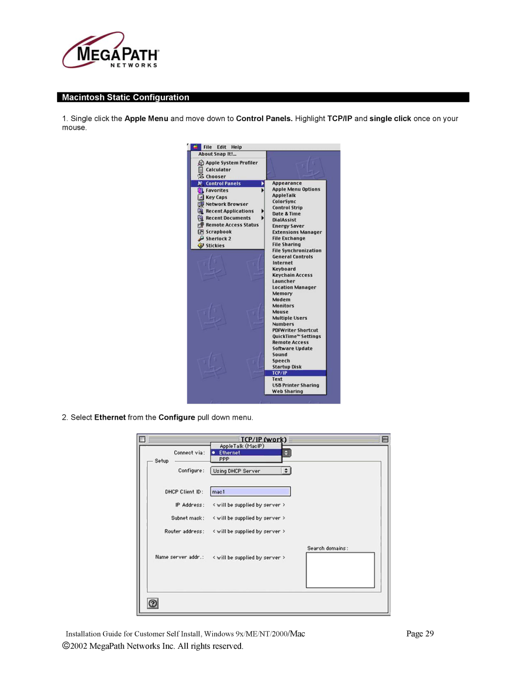 Netopia 45413 manual Macintosh Static Configuration 