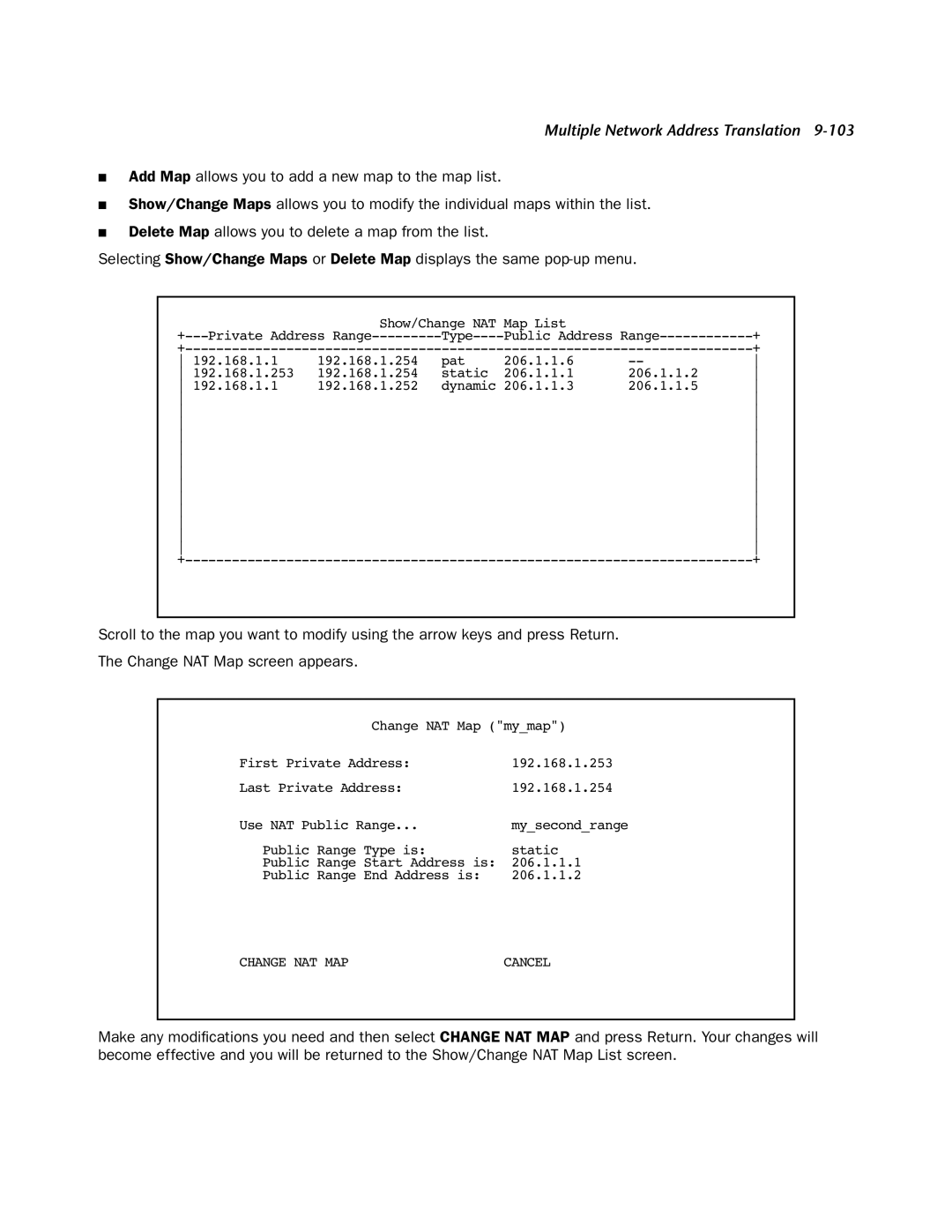 Netopia 4553 manual Change NAT MAP 