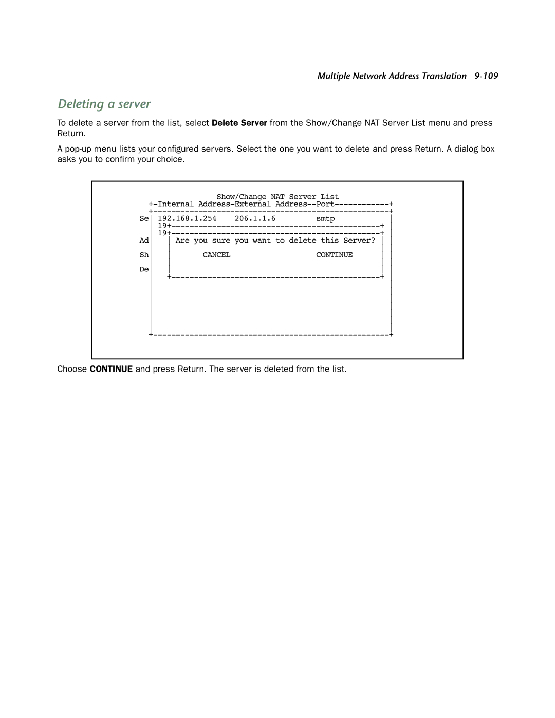 Netopia 4553 manual Deleting a server 