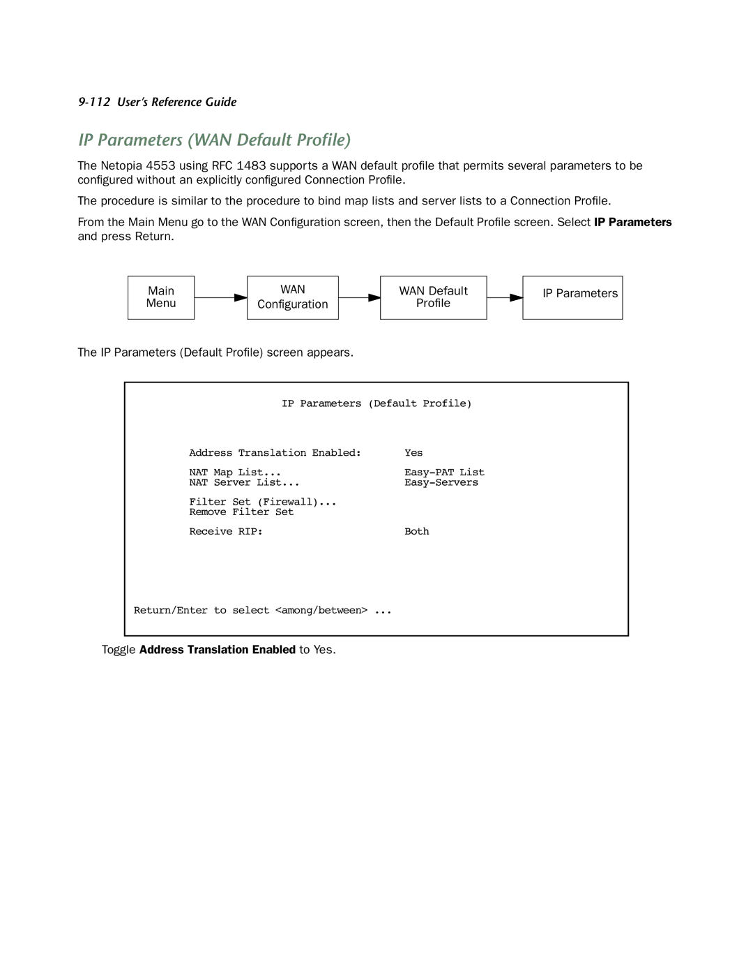 Netopia 4553 manual IP Parameters WAN Default Proﬁle 