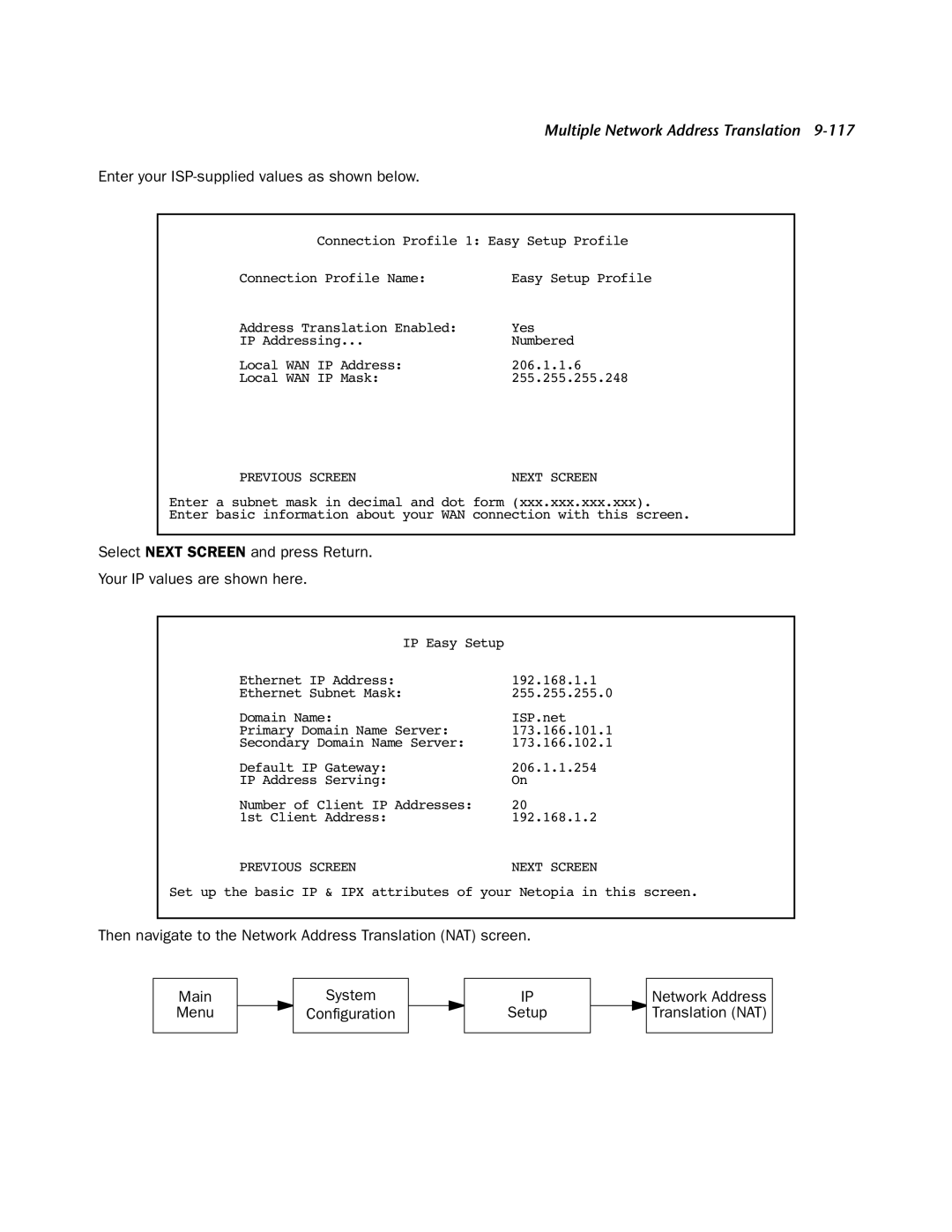 Netopia 4553 manual Enter your ISP-supplied values as shown below 