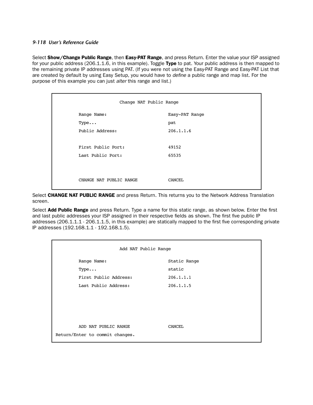 Netopia 4553 manual Change NAT Public Range 