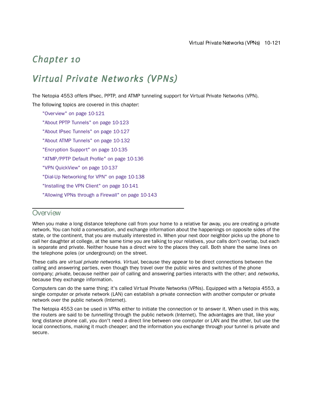 Netopia 4553 manual Chapter Virtual Private Networks VPNs, Overview 