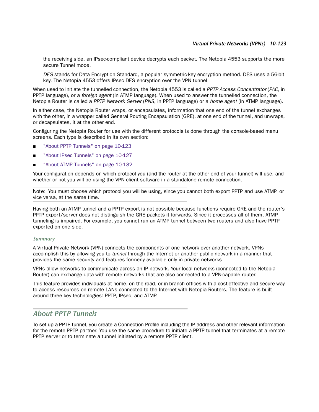 Netopia 4553 manual About Pptp Tunnels, Summary 