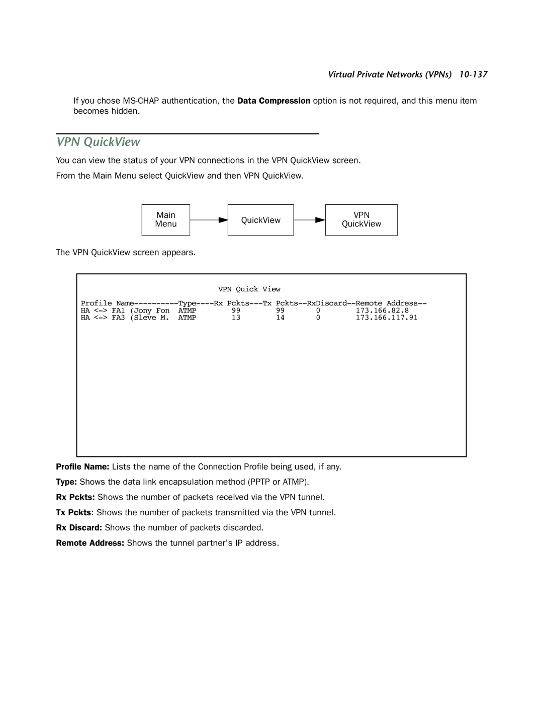 Netopia 4553 manual VPN QuickView, Vpn 