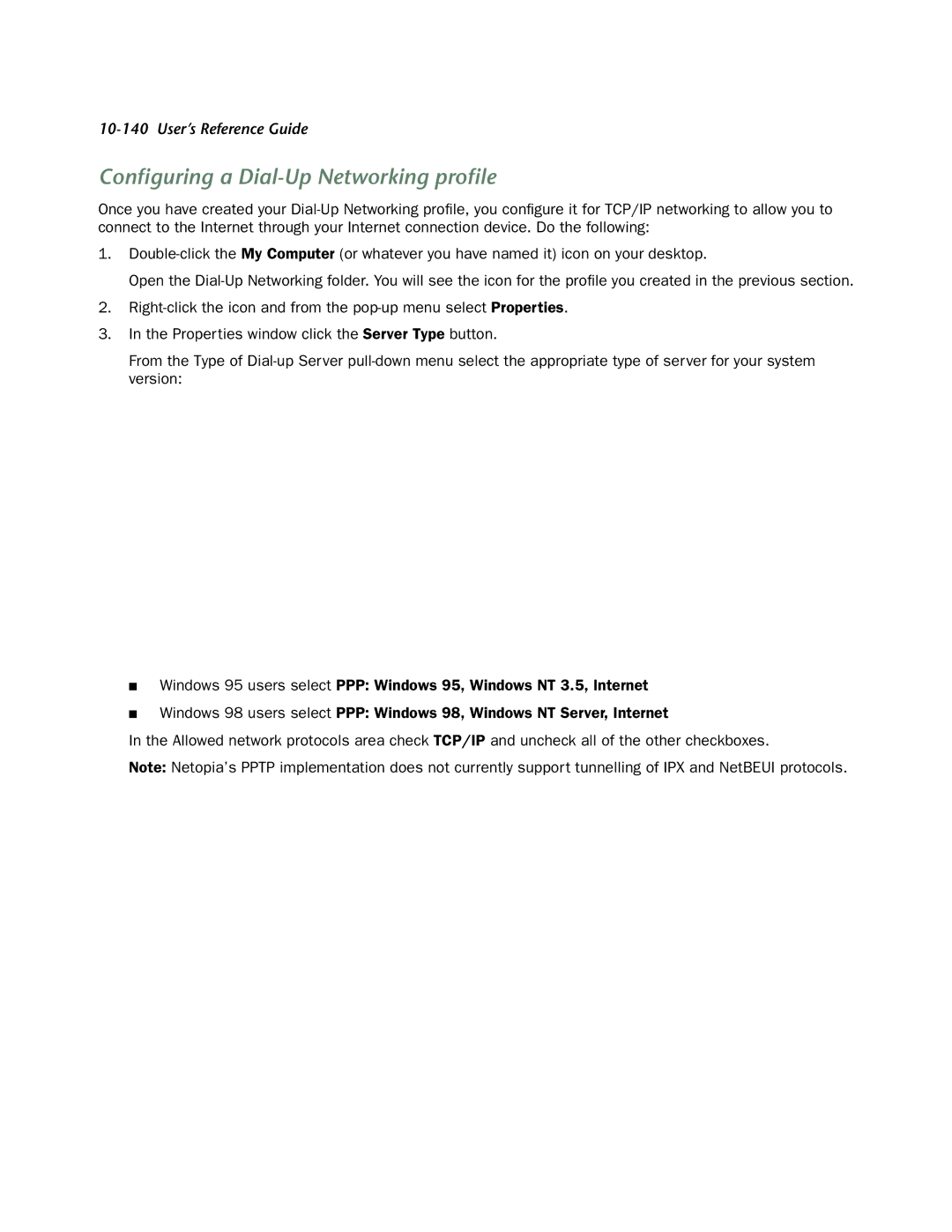 Netopia 4553 manual Conﬁguring a Dial-Up Networking proﬁle 