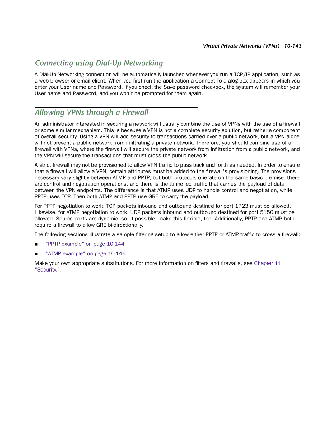 Netopia 4553 manual Connecting using Dial-Up Networking, Allowing VPNs through a Firewall 