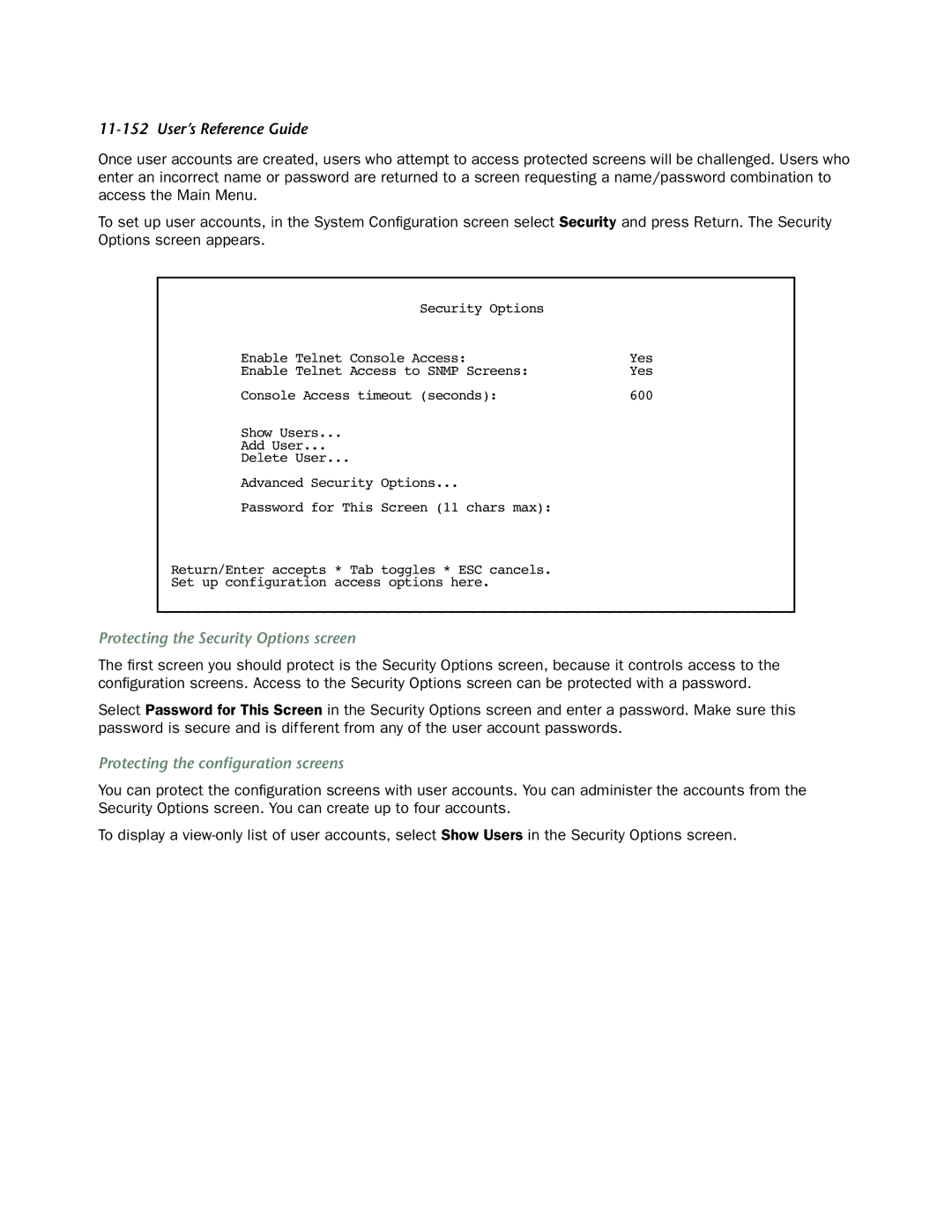 Netopia 4553 manual Protecting the Security Options screen, Protecting the conﬁguration screens 