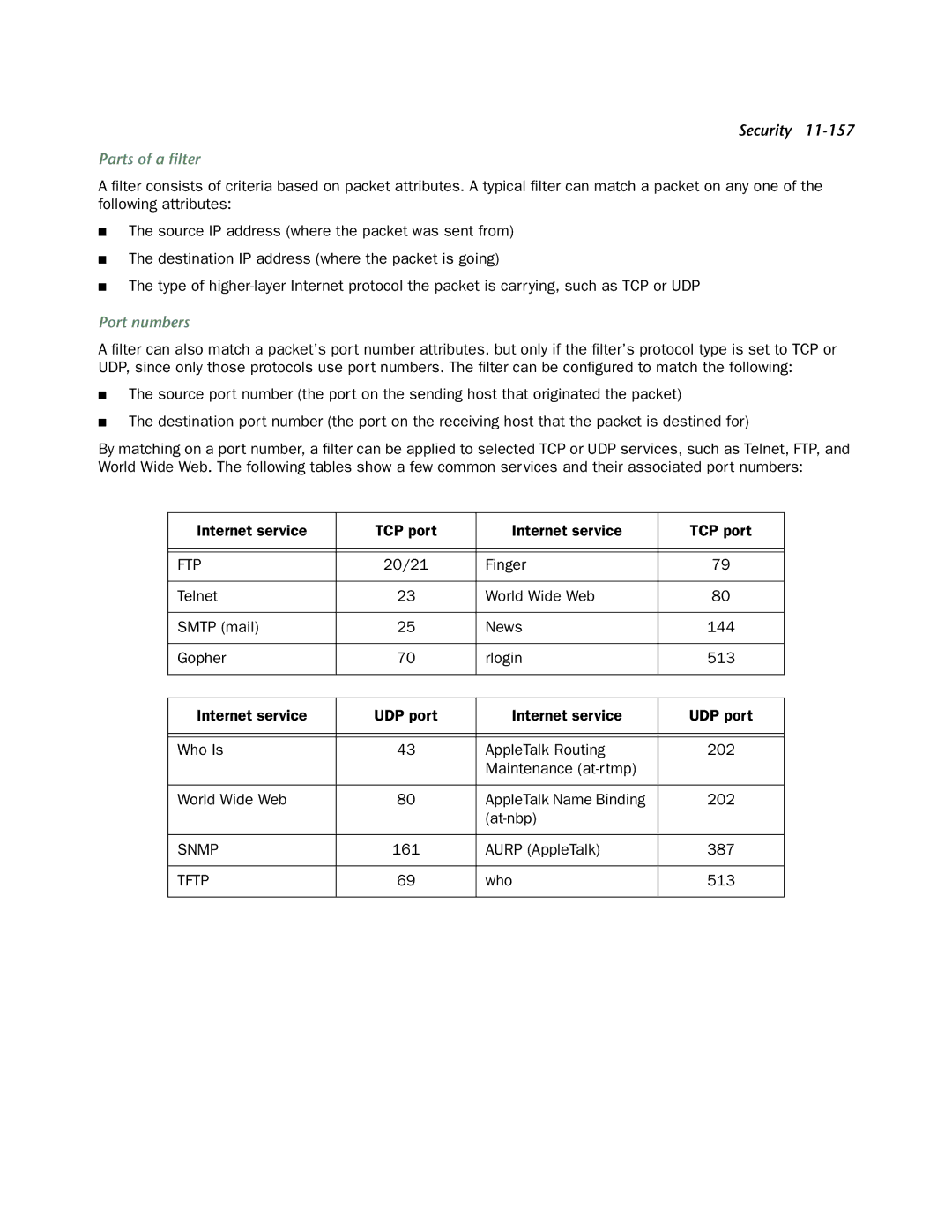 Netopia 4553 manual Parts of a ﬁlter, Port numbers 