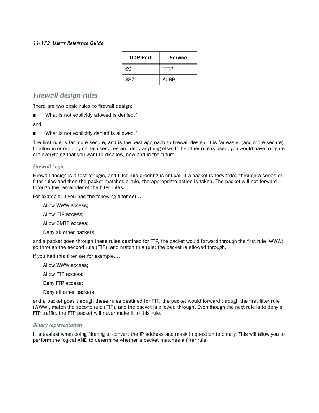 Netopia 4553 manual Firewall design rules, Firewall Logic, Binary representation 