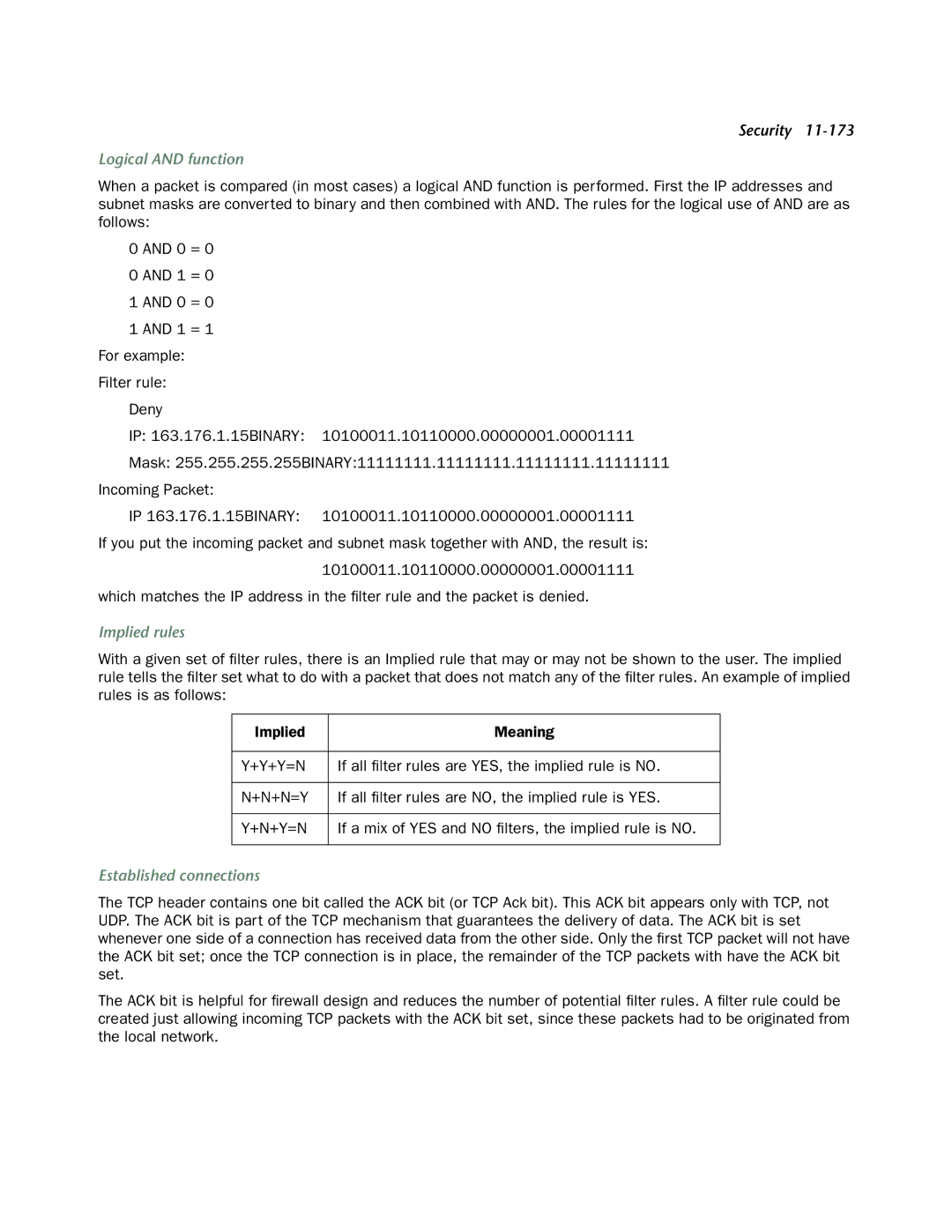 Netopia 4553 manual Logical and function, Implied rules, Established connections 