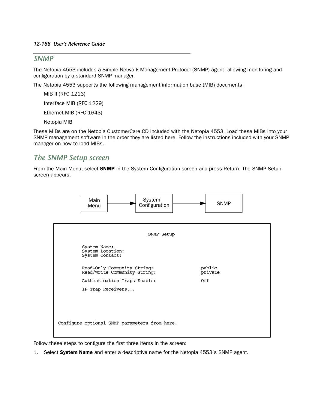 Netopia 4553 manual Snmp Setup screen 