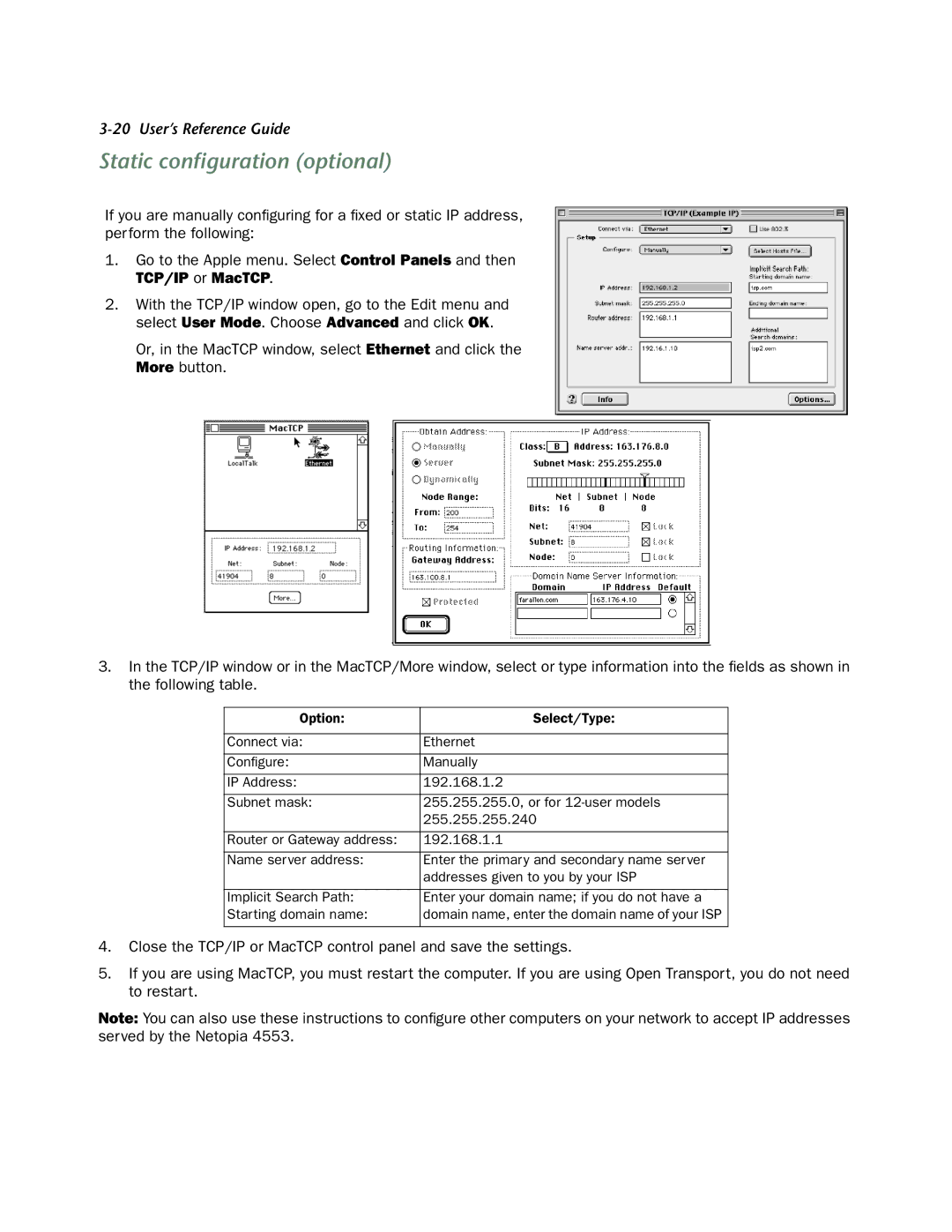 Netopia 4553 manual TCP/IP or MacTCP 