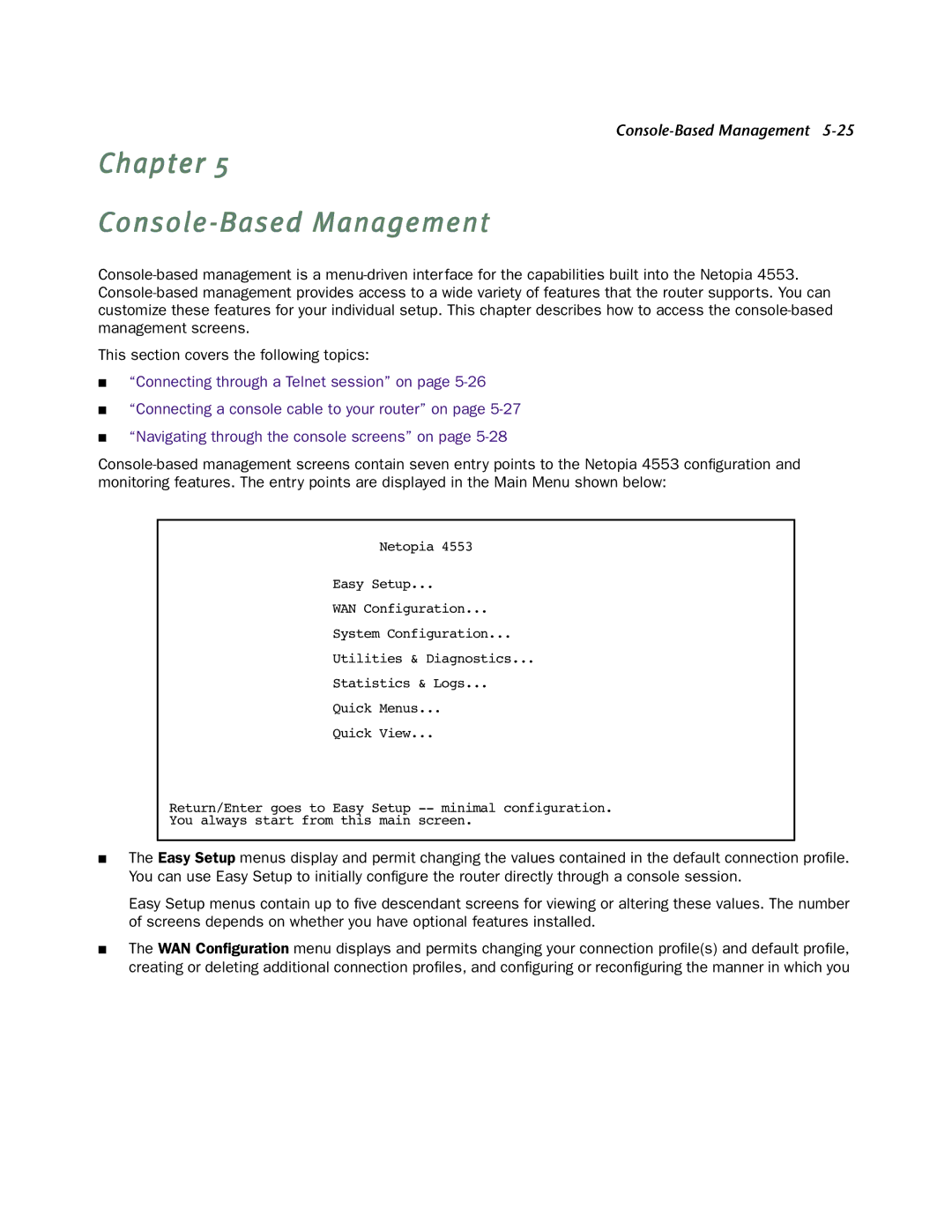 Netopia 4553 manual Chapter Console-Based Management 