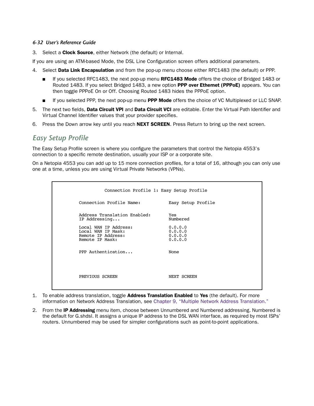 Netopia 4553 manual Easy Setup Proﬁle 