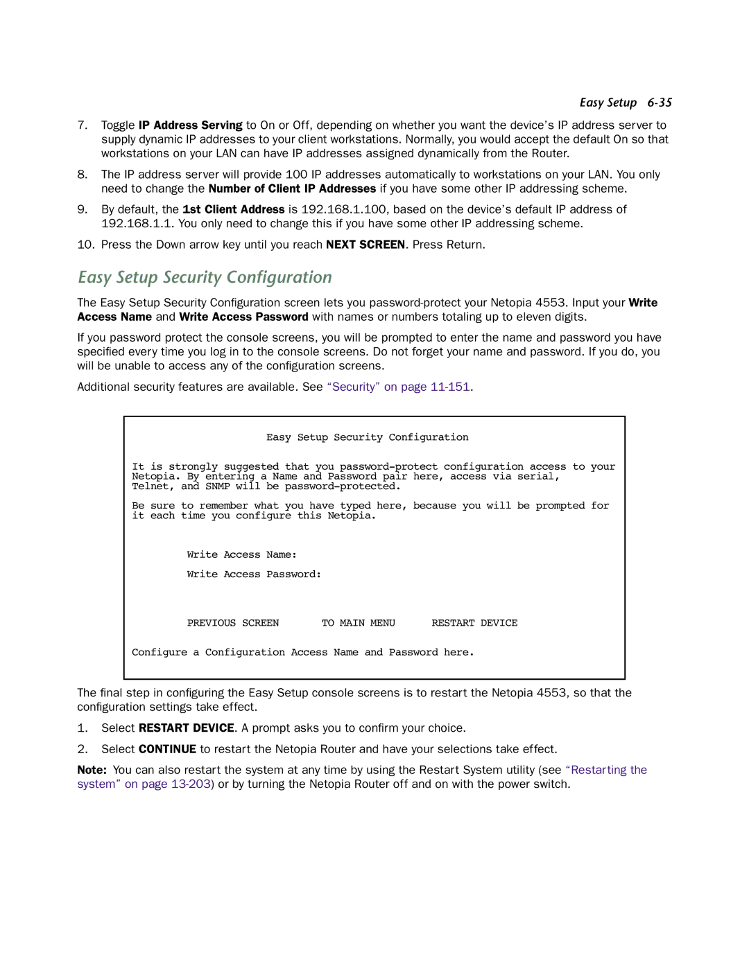 Netopia 4553 manual Easy Setup Security Conﬁguration 