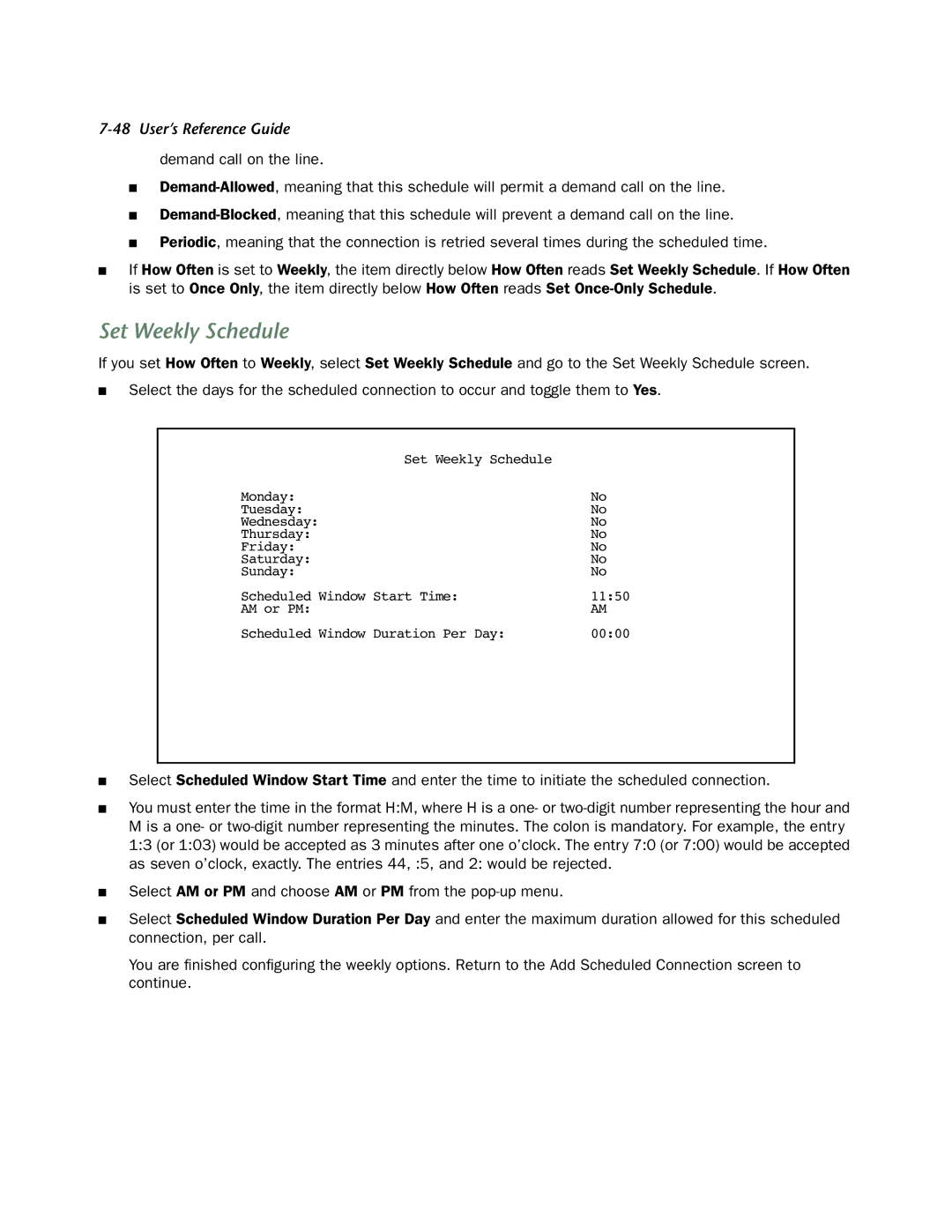 Netopia 4553 manual Set Weekly Schedule 