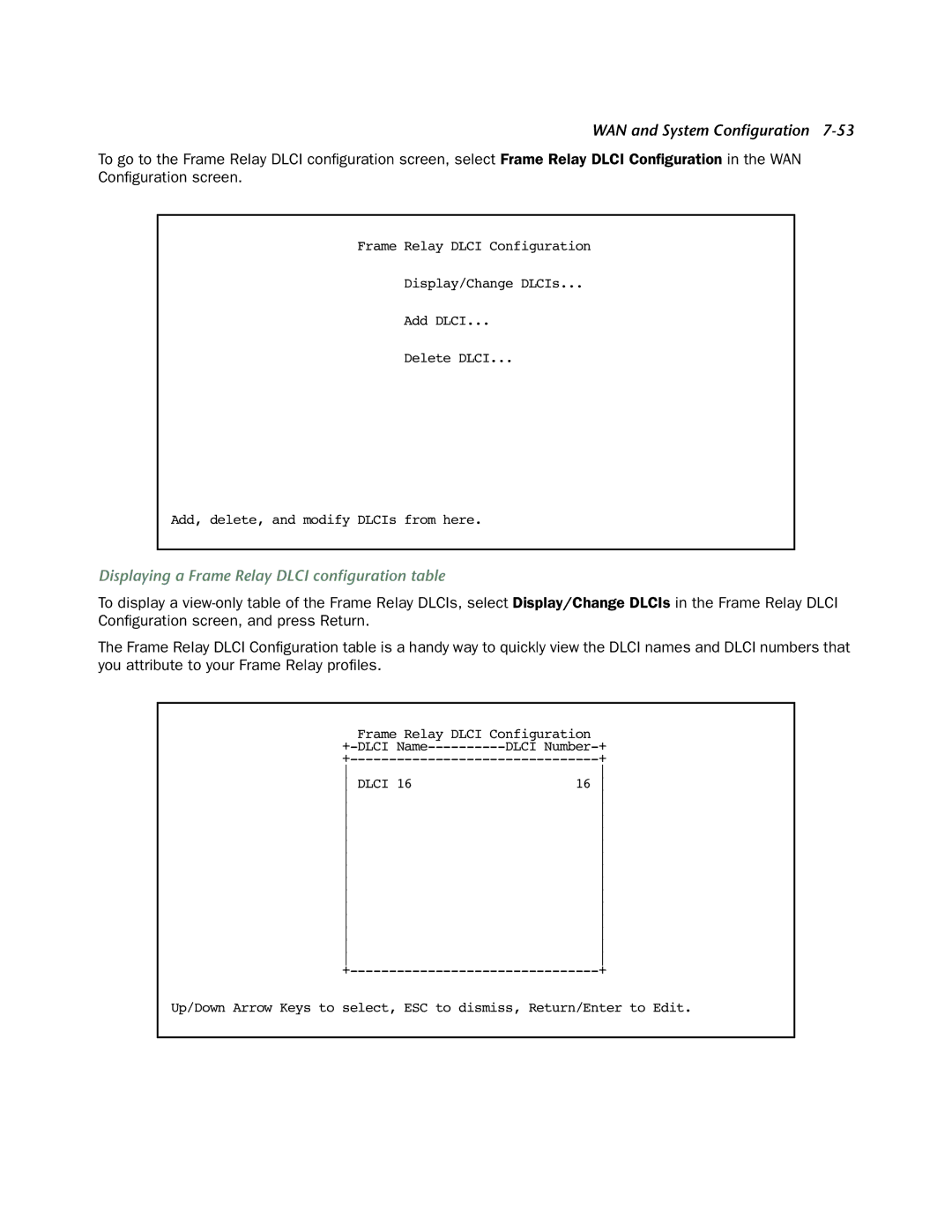 Netopia 4553 manual Displaying a Frame Relay Dlci conﬁguration table 