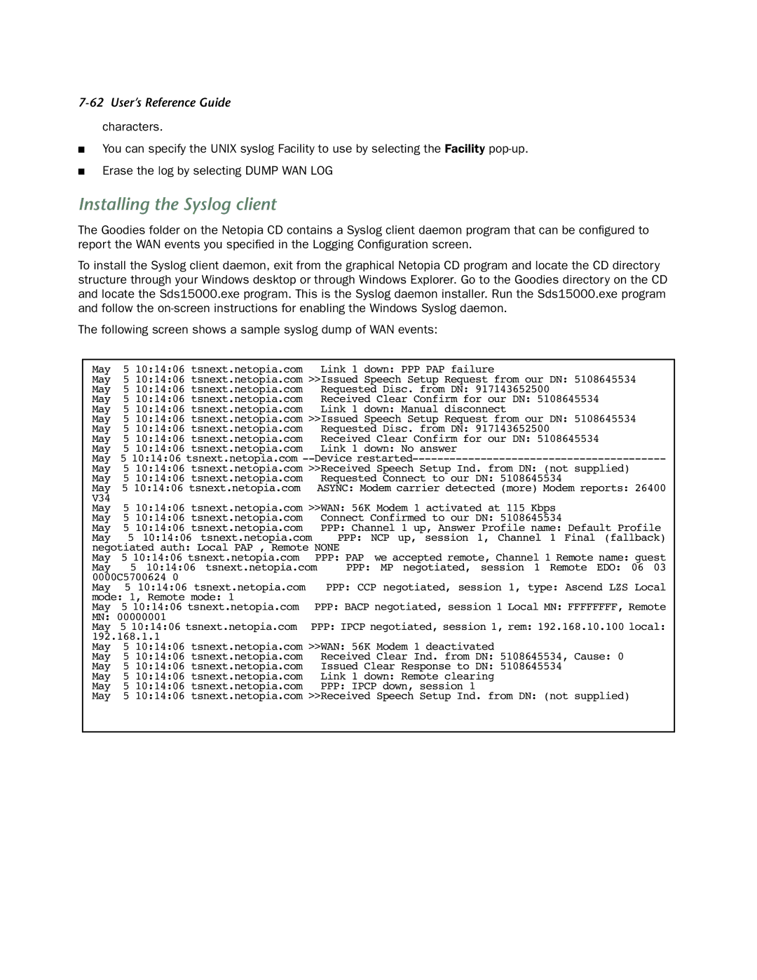 Netopia 4553 manual Installing the Syslog client 