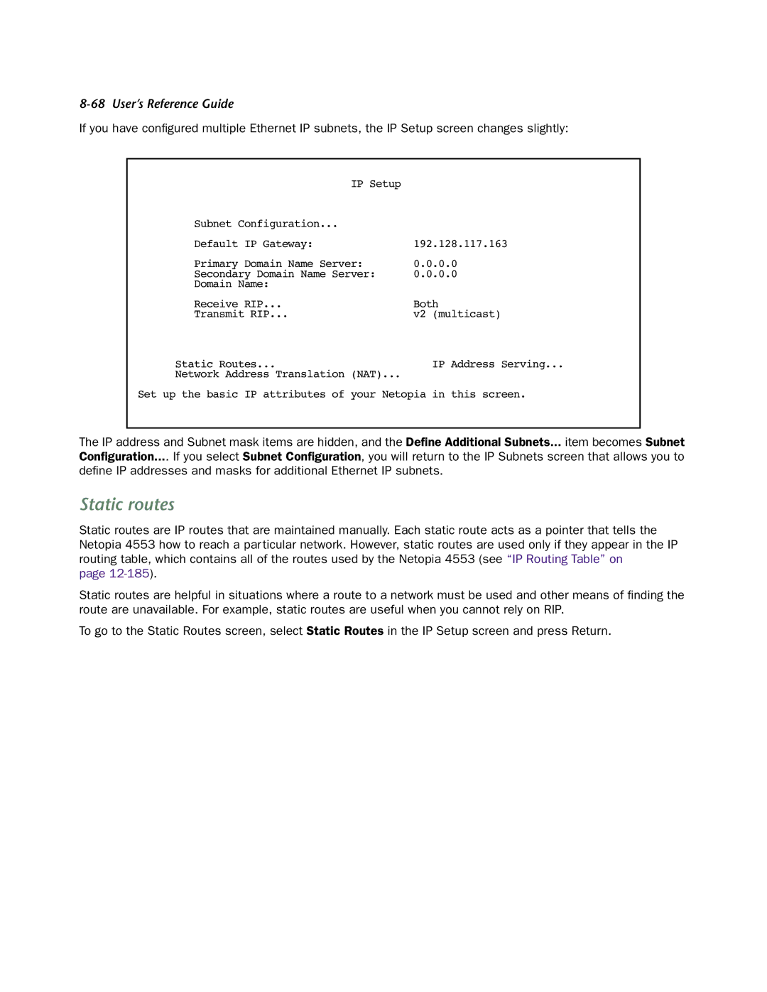 Netopia 4553 manual Static routes 