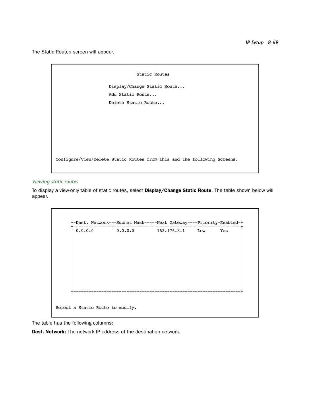 Netopia 4553 manual Static Routes screen will appear, Viewing static routes 