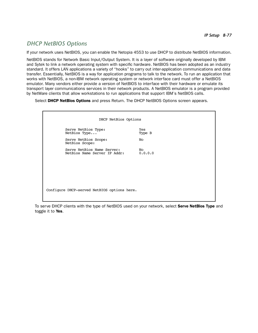 Netopia 4553 manual Dhcp NetBIOS Options 