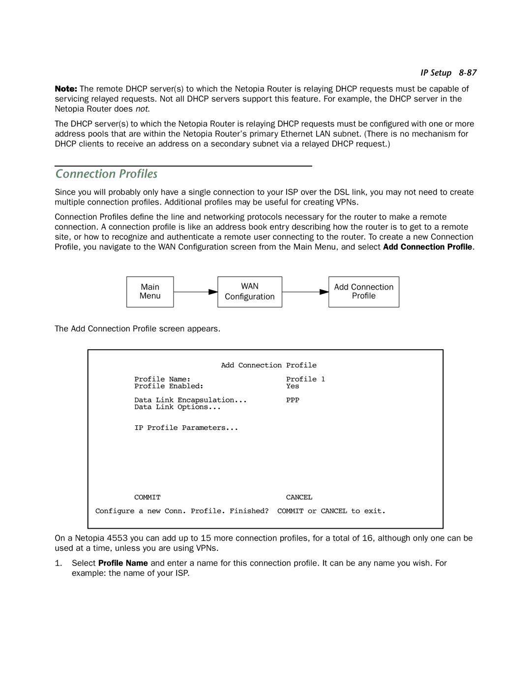 Netopia 4553 manual Connection Proﬁles 