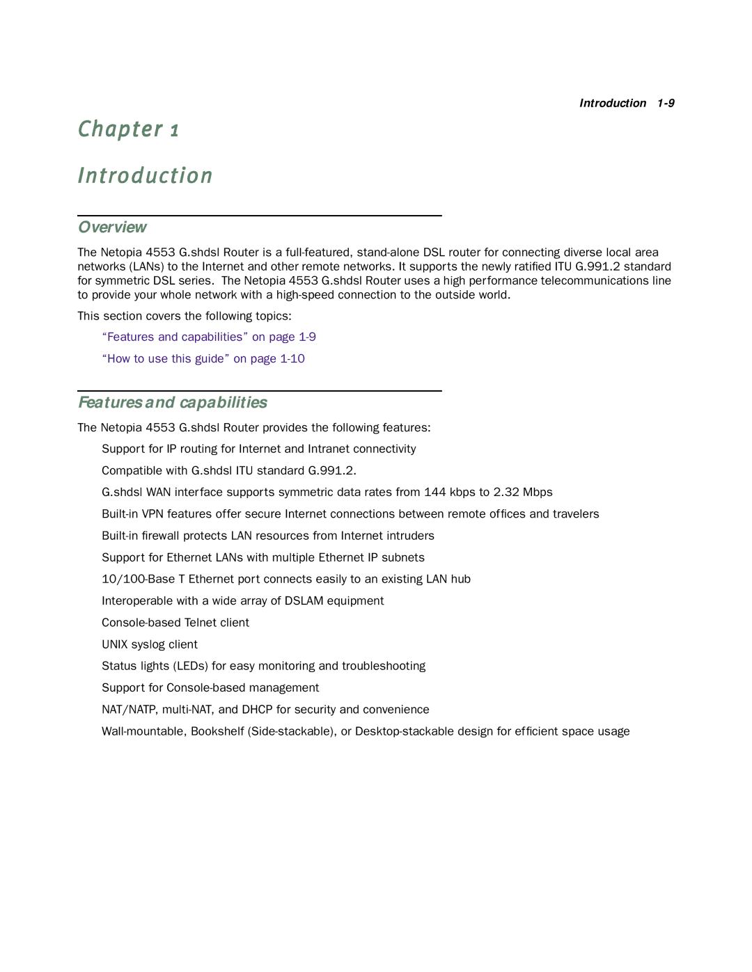 Netopia 4553 manual Chapter Introduction, Overview, Features and capabilities 