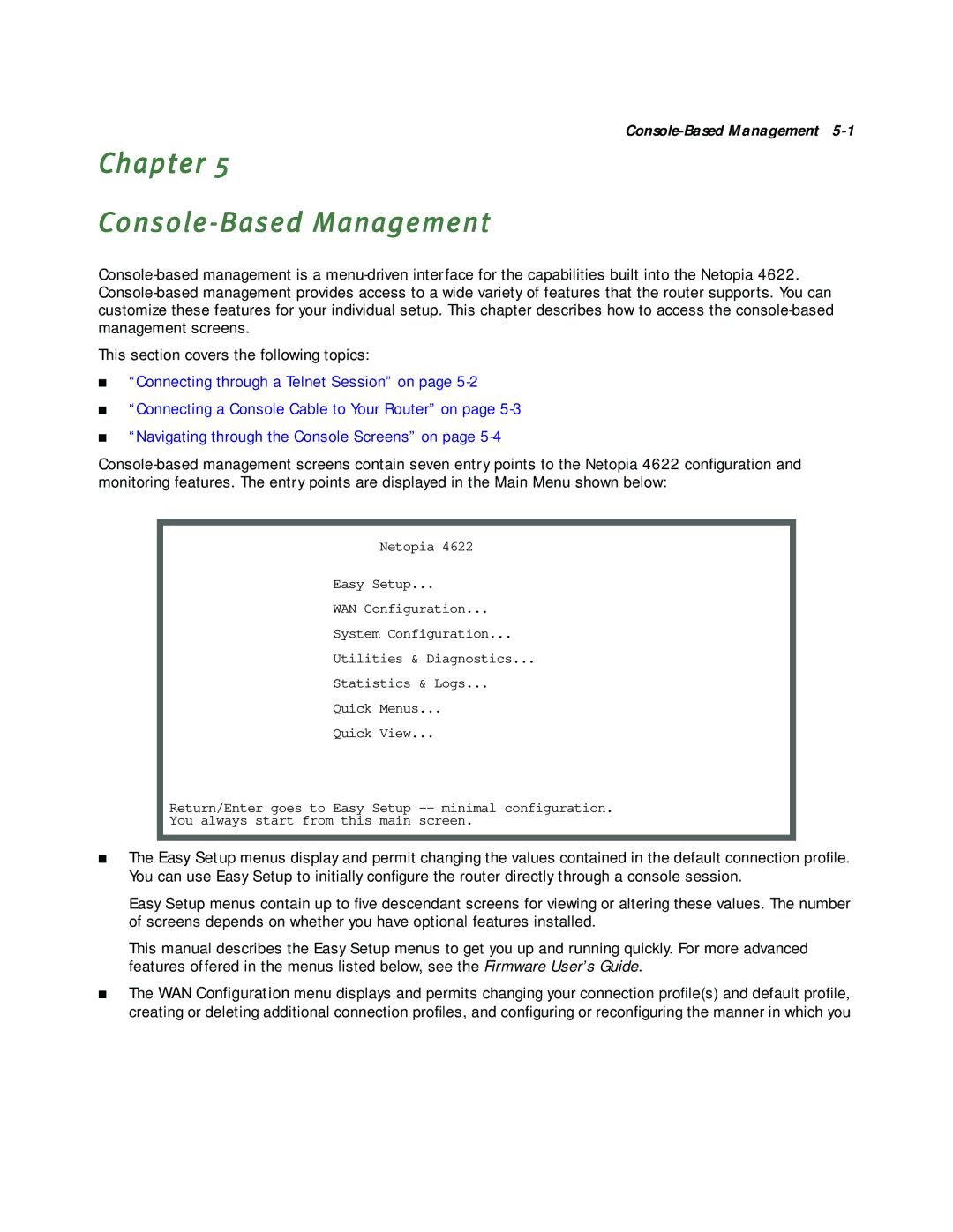 Netopia 4622 T1 manual Chapter Console-Based Management 