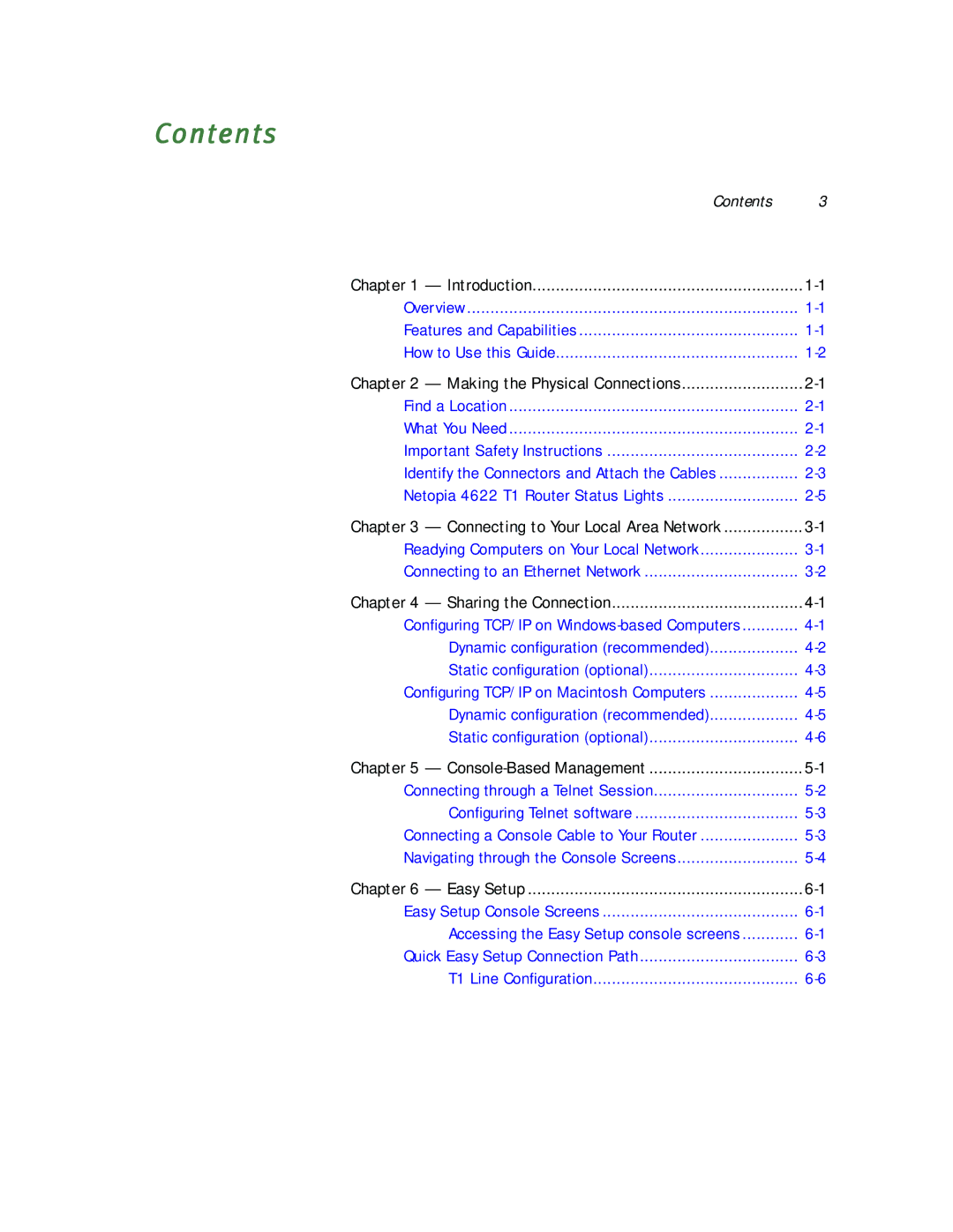 Netopia 4622 T1 manual Contents 