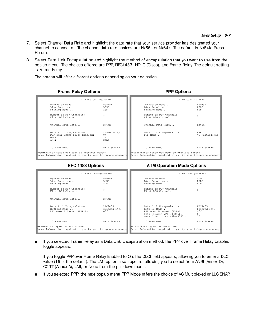 Netopia 4622 T1 manual Frame Relay Options PPP Options 